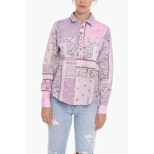 NWT Amiri Lavender Bandana Reconstructed Flannel Button Shirt XL